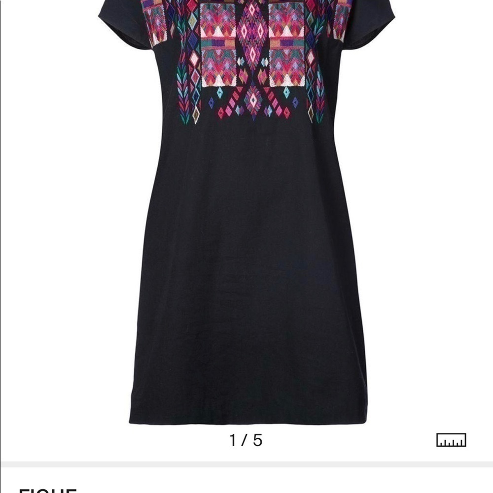 FIGUE Tia embroidered t-shirt dress in onyx black small - Picture 4 of 8